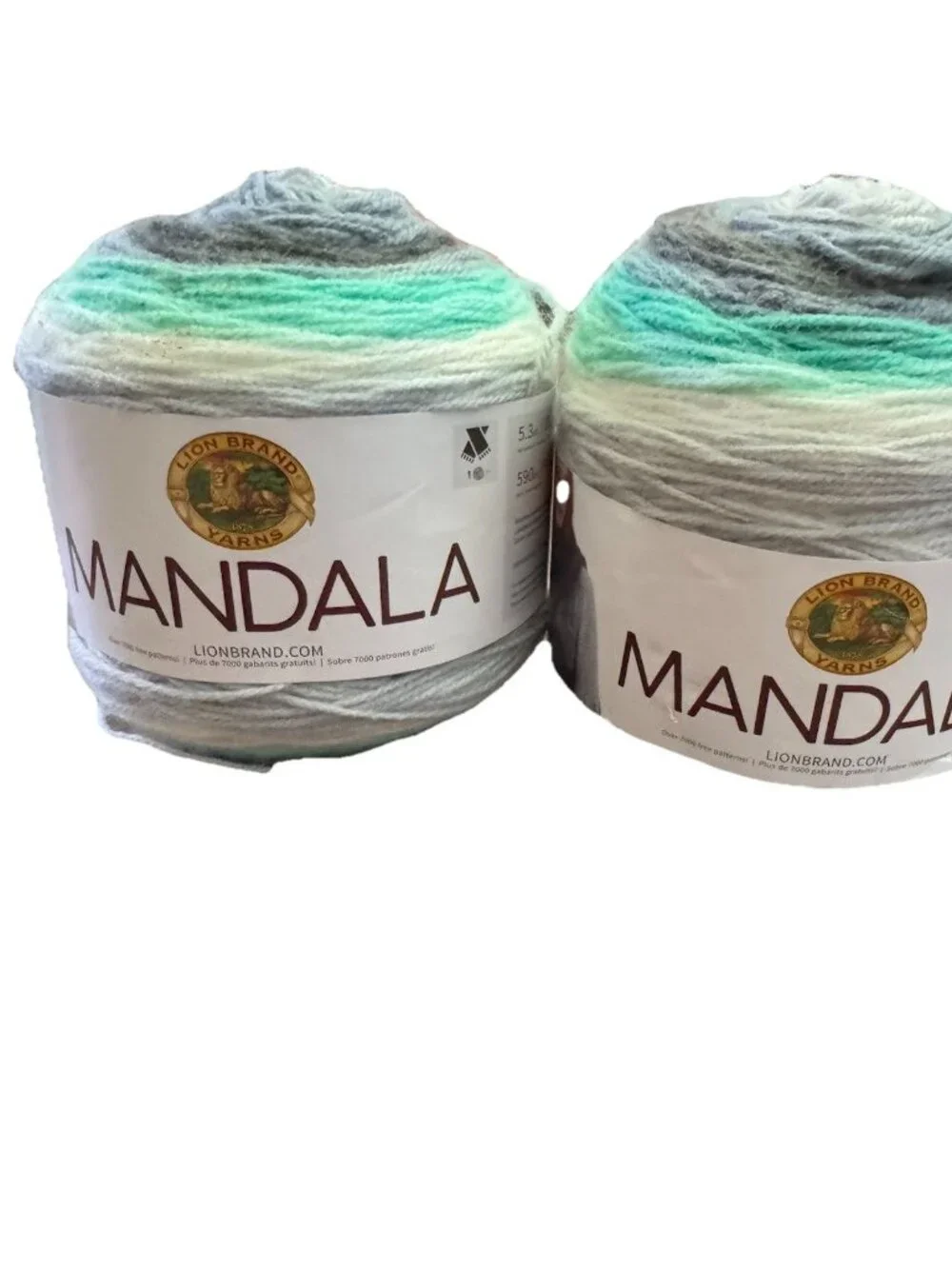 2 New Skeins Lion Mandala Genie 5.3 Oz 590 Yards Aqua Teal Gray Yarn